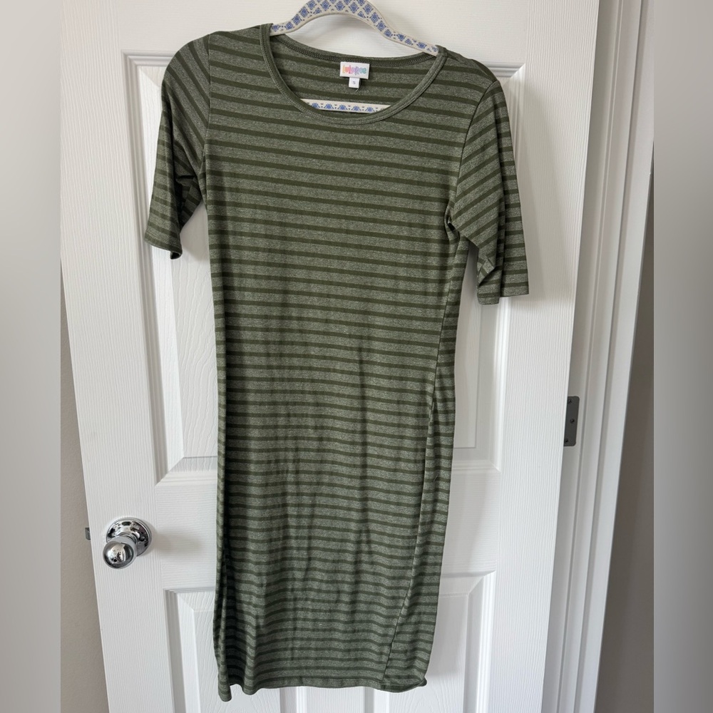 LuLaRoe Olive Striped Midi Dress